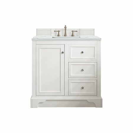 JAMES MARTIN VANITIES De Soto 36in Single Vanity, Bright White, w/ 3 CM Ethereal Noctis Quartz Top 825-V36-BW-3ENC